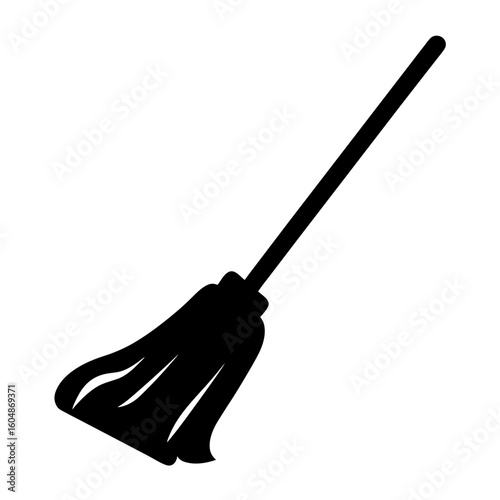 A single silhouette broom leaning to the left on a white background