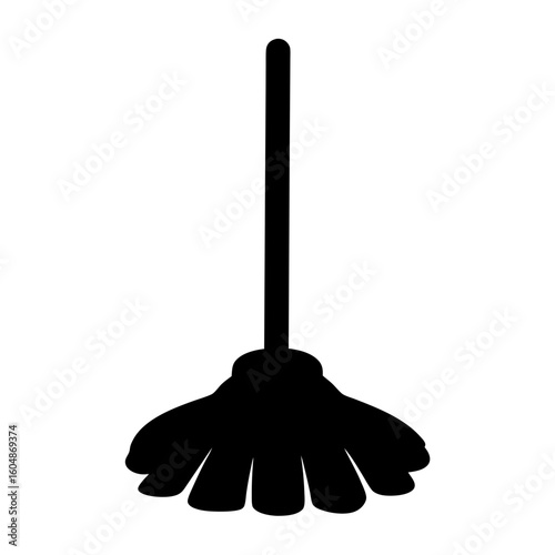 Simple Black Mop Silhouette Against White Background for Cleaning Purposes