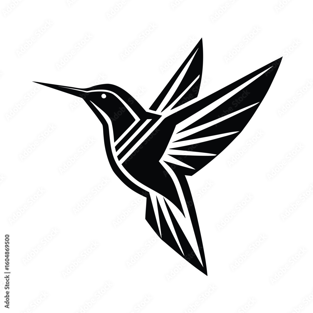 Fototapeta premium Minimalist hummingbird logo with geometric wings vector