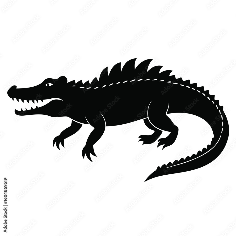 Obraz premium A striking black silhouette of a crocodile presented as a clean graphic element isolated on white background