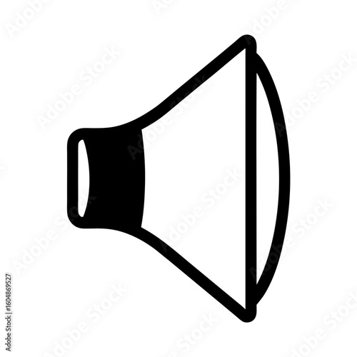 Black outline of a speaker representing an icon for audio output volume