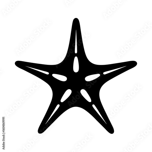 Isolated Black Starfish Illustration with Internal Pattern on a White Background
