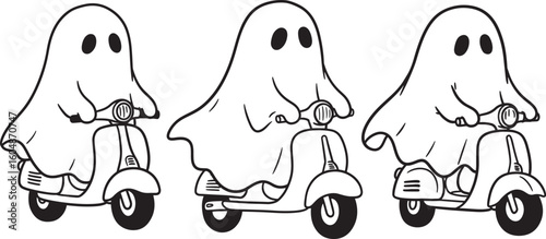 Three ghosts riding scooters silhouette