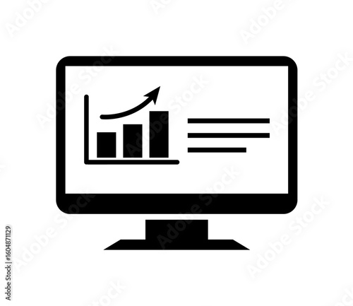 Computer screen displaying upward trending bar graph and text data, indicating positive growth and progress.