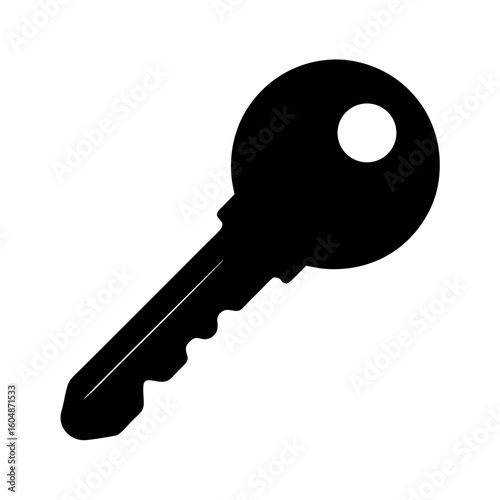 Simple black and white illustration of a basic round head key shape