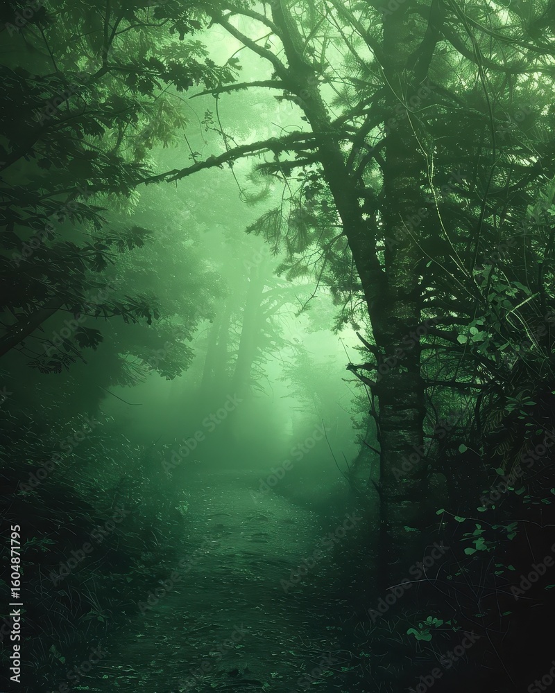 Fototapeta premium A path through a forest with fog