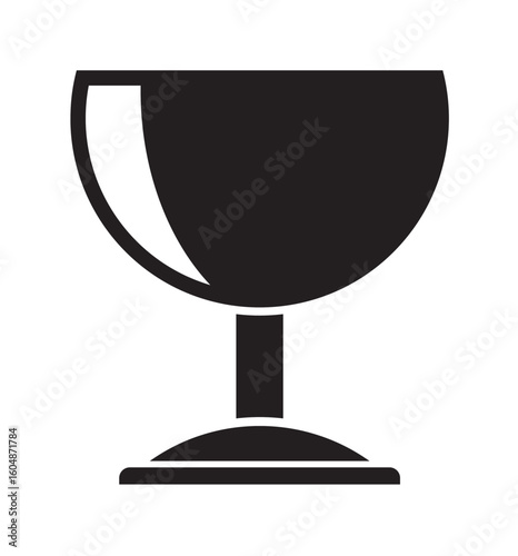 A simple black silhouette of a stemmed glass, possibly indicating fragility or careful handling.
