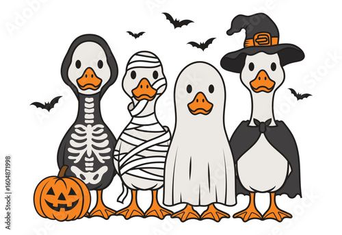 Halloween ducks costume vector illustration