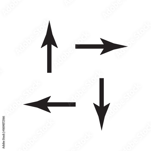 Sleek set of sharp black arrows in all four directions with a pointed design, ideal for UI elements or motion indicators.

