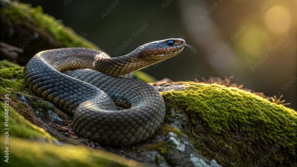 Obraz premium A striking snake coiled.