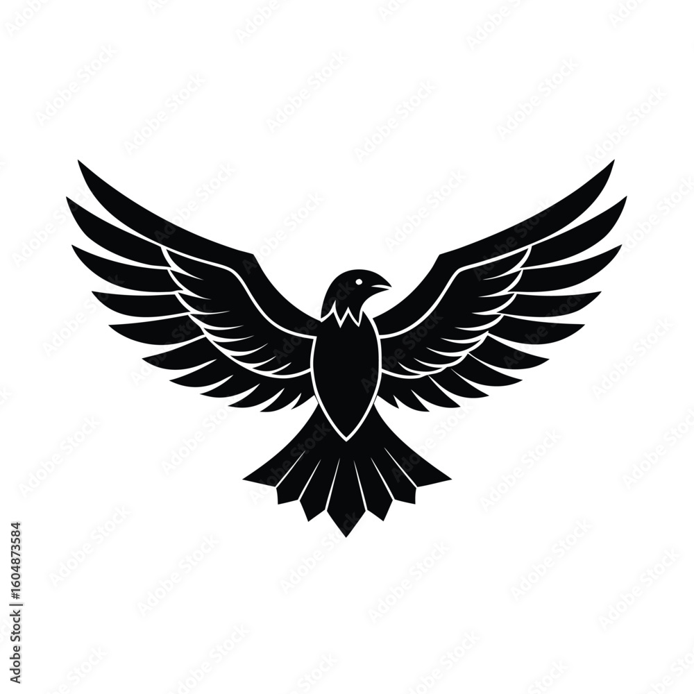 Fototapeta premium Silhouette a majestic eagle with spread wings fanned tail bird flying