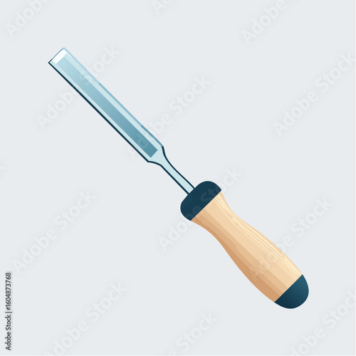 Wood Chisel with Wooden Handle on Light Grey Background