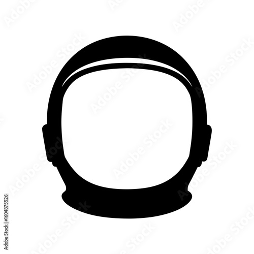 Bold silhouette of an astronaut helmet on a white background graphic