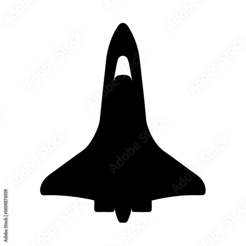 Black silhouette of a space shuttle against a white background