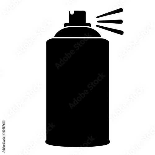 Simple graphic of a black aerosol spray can releasing spray on white