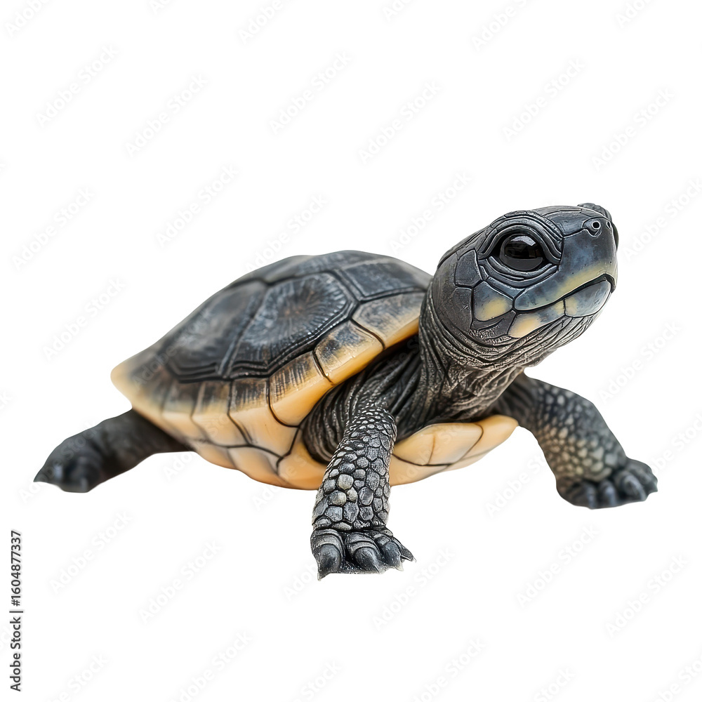 Obraz premium Cute young turtle exploring a surface during bright daylight in a natural setting