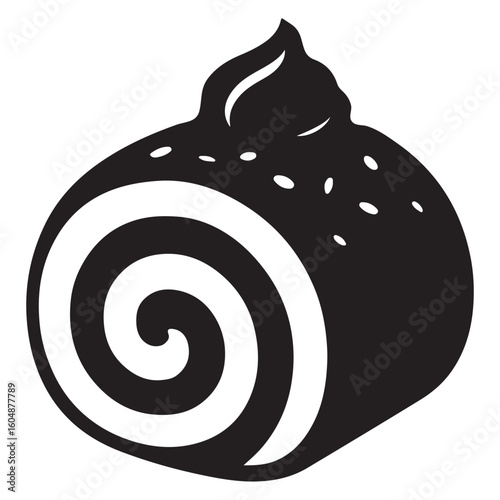 Silhouette Vector Icon of Swiss Roll Cake on White Background