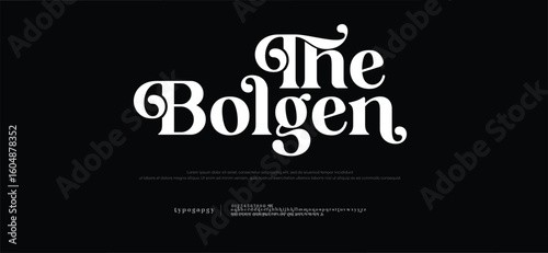 The Bolgen, modern elegant serif font. Stylish uppercase and lowercase alphabet typography for fashion, editorial, branding, and luxury design. Vector illustration.