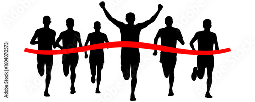 Runners crossing the finish line together