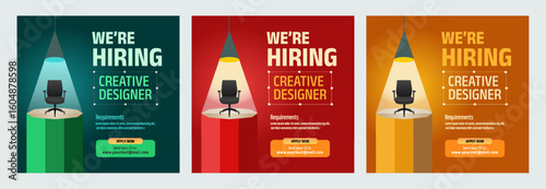 We are hiring creative designer,  job vacancy social media poster vector illustration