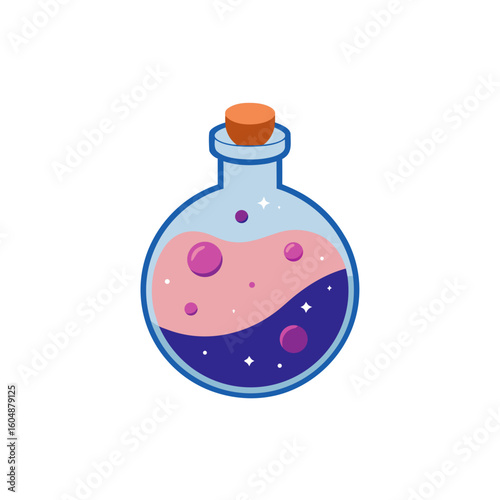potion bottle with tiny planets orbiting inside is