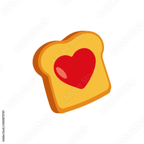 realistic slice of toast with a heart shaped jelly