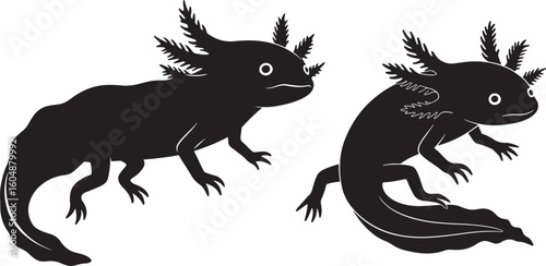 Two black axolotl silhouettes facing different directions