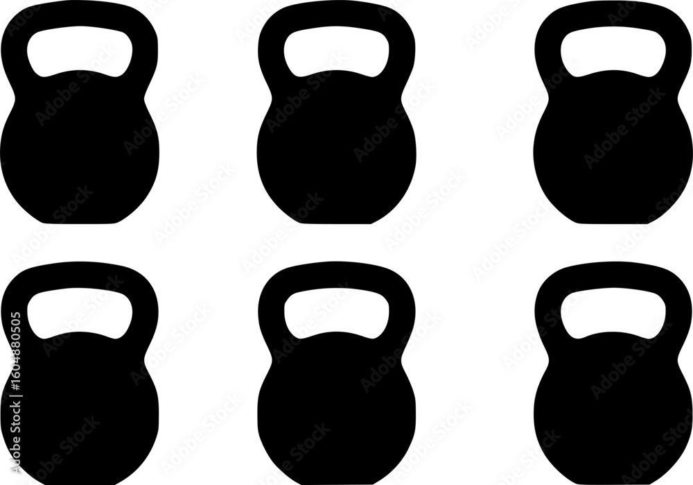 Fototapeta premium Six kettlebell silhouettes arranged in a twobythree matrix formation