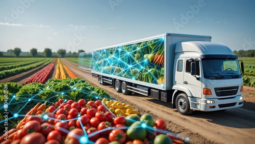 Wallpaper Mural Modern refrigerated truck delivering fresh produce from a vibrant farm Torontodigital.ca