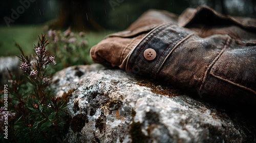 Wallpaper Mural Worn denim jacket resting on a weathered stone. Torontodigital.ca