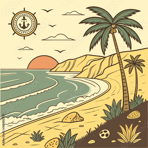 palm, beach, tree, tropical, summer, sea, vector, 