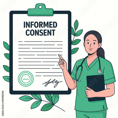 Caring doctor explaining informed consent form for medical treatment with compassion and professionalism