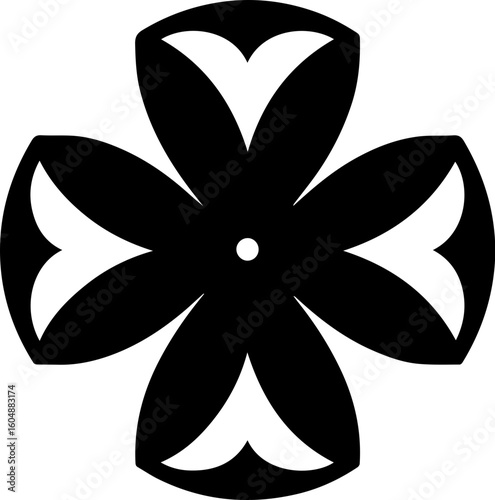Abstract Four-Petal Geometric Flower Icon in Black