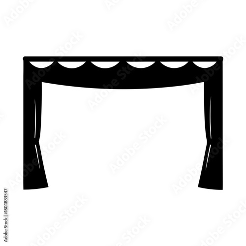 Dramatic black stage curtain with scalloped valance for performance art