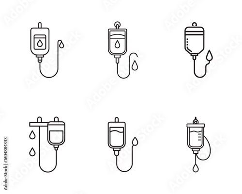 Set of Infusion Bag Illustrations for Medical Treatment Concepts with Drip Isolated on White Background Vector Design