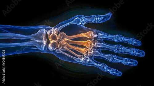 A remarkable digital X-ray reveals the intricate structure of a human hand, highlighting the phalanges and metacarpals
