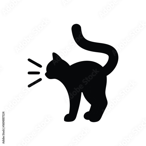 Black cat silhouette meowing with sound waves