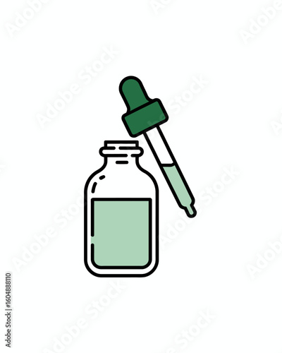 Serum bottle and dropper illustration for beauty and health promotions representing natural organic essence for skincare treatment