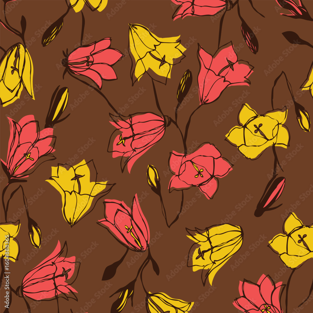 Obraz premium a pattern with flowers on a brown background