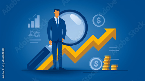 Risk Management in Finance with Growth Charts and Financial Icons