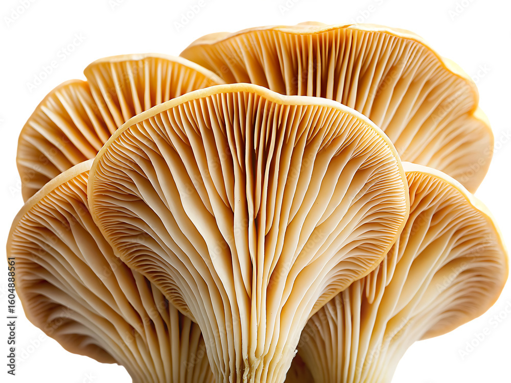 Fototapeta premium close up of a mushroom gills fungus edible isolated on white background PNG, AI GENERATED