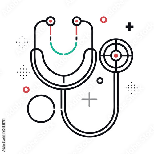 Minimalist Line Art Icon of Stethoscope – Modern Medical Outline in Flat Vector Style