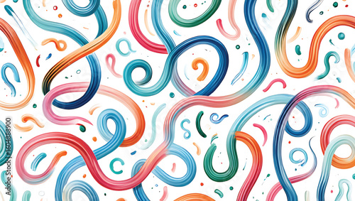 Abstract swirling colorful paint strokes on white background vector