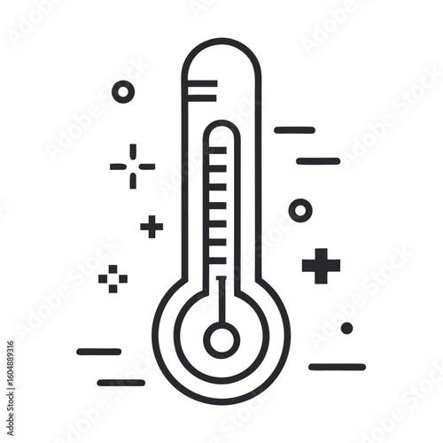 Minimalist Line Art Icon of Thermometer – Modern Medical Outline in Flat Vector Style