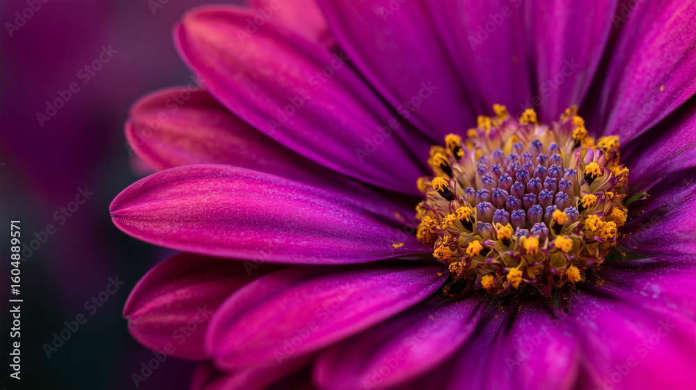 A close up of a purple flower with a yellow center A close up of a purple flower with a yellow center