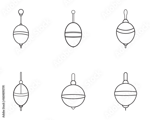 Simple Line Art of Fishing Floats for Angling and Recreational Fishing Activities six unique designs