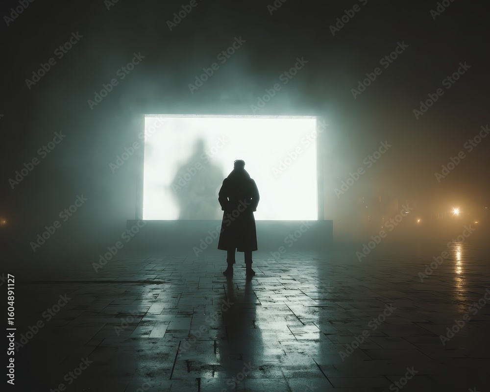 Fototapeta premium A person standing in a dark room with a light coming through the