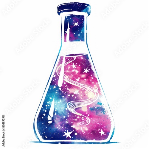 Abstract watercolor flask filled with nebula