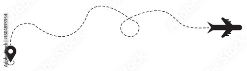 Airplane with dotted line route. flying plane with twisted, curved and straight dashed trace path. Airplane line path icon with shadow. Airplane route trace flight. 
