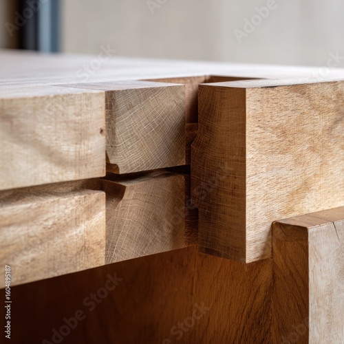 Close-up of light-colored wood joinery